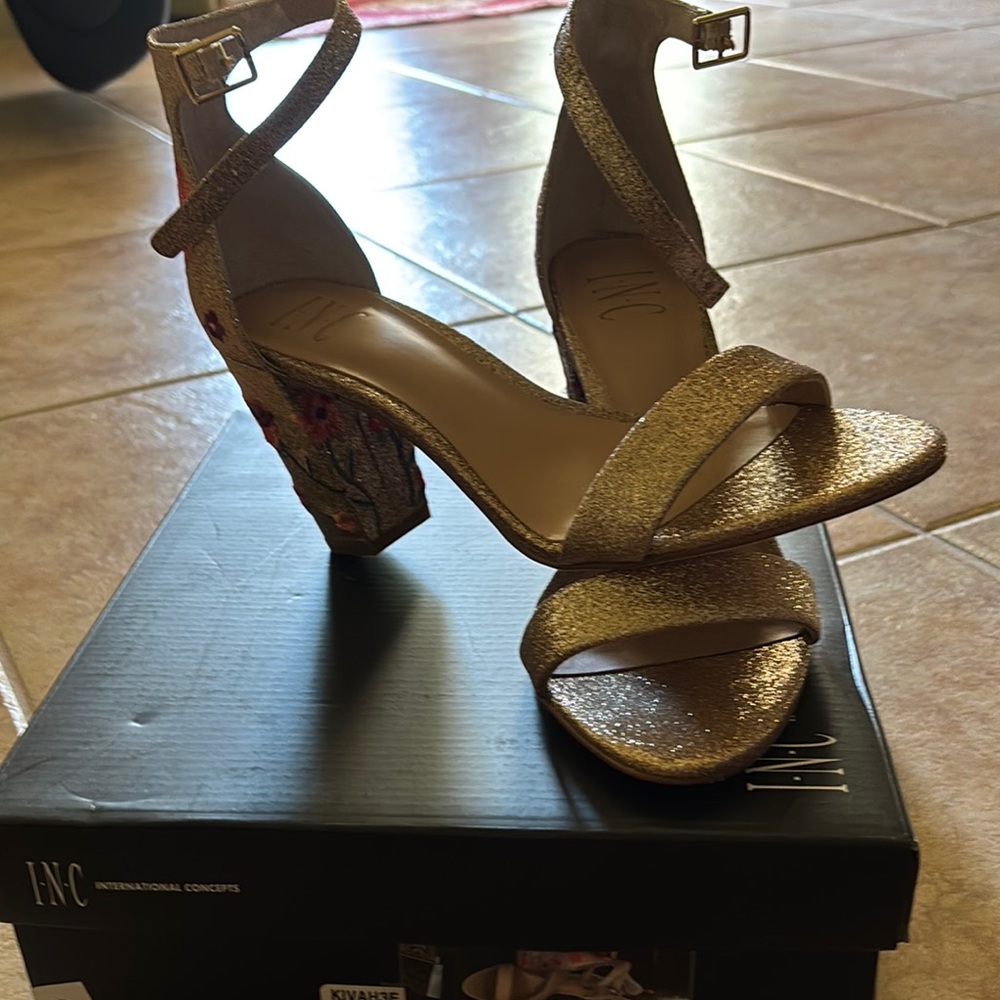 INC International Concepts Gold Heeled Sandals